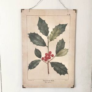 Vintage Wood Christmas Holly Sign